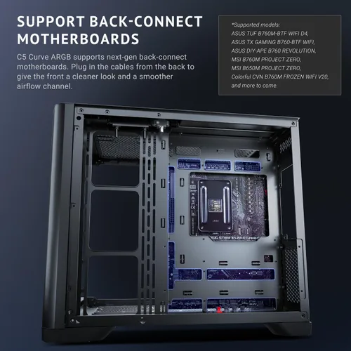 Vista 4 de Antec C5 Curve ARGB, 4 x 120mm ARGB PWM ventiladores incluidos, hasta 10 ventiladores simultáneamente, puerto Type-C 3.2 Gen 2, paneles frontales