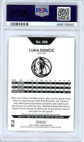 Vista 2 de Luka Doncic 2018 Panini Hoops Basketball Tarjeta de Novato RC #268 Calificada PSA 9 MINT