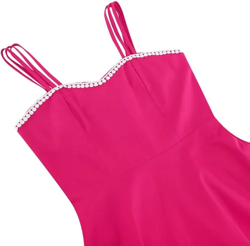 Vista 5 de Vestido de cóctel vintage para mujer, con tirantes delgados, acampanado, casual, para invitadas de boda, graduación, vestido con vuelo