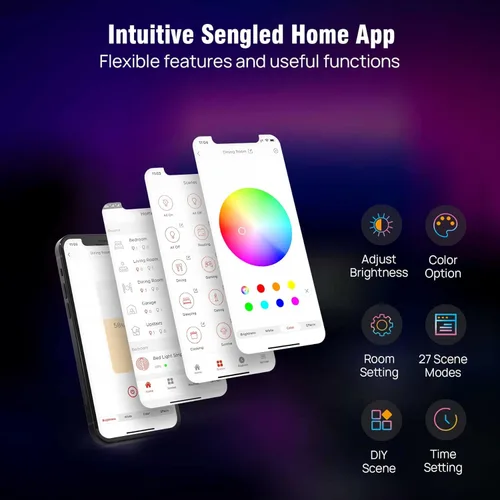 Vista 6 de Sengled Tira de luz LED multicolor inteligente Wi-Fi, 32.8 pies, no requiere concentrador, funciona con Alexa y Google Assistant, RGBW, alto brillo