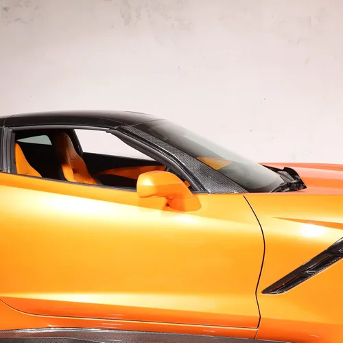 Vista 5 de Cubierta para parabrisas delantero compatible con Corvette C7 Stingray 2014-2019 de fibra de carbono suave, 2 piezas, accesorios de moldura