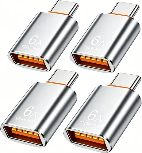 Vista 21 de BOMIE Adaptador USB C a USB, paquete de 10 unidades, 6A 120 W, carga rápida, transferencia de datos de 10 Gbps, USB C macho a USB 3.2 hembra OTG