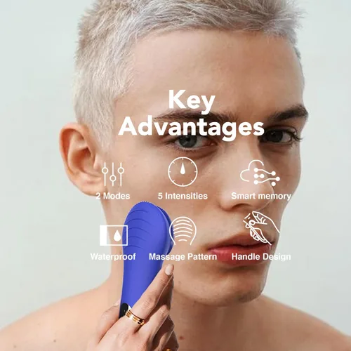 Vista 3 de NågraCoola CLIE Cepillo de Limpieza Facial, Impermeable y Recargable Cepillo Exfoliante Facial para Hombres y Mujeres, Limpieza, Exfoliación y Azul