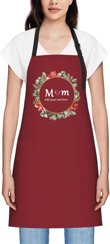 Vista 15 de Delantales personalizados para mujer, diseño de delantal de chef ajustable con nombre, textos, fotos, flores, regalos para el día de la madre