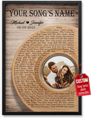 Vista 39 de H-DEWALL Póster personalizado de letras de canciones, regalo de boda único para parejas, personaliza con tus propias fotos, nombres y fecha, sin
