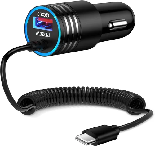 Vista 8 de Cargador de Coche Súper Rápido de 48W USB C Adaptador de Coche Rápido Android con Cable de Carga Rápida Tipo C de 30W Integrado para Samsung Galaxy