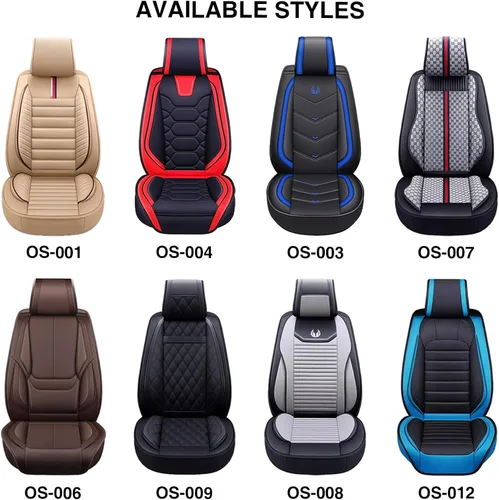 Vista 9 de OASIS AUTO OS-003, Fundas de cuero y tela para asientos de automóvil. Cubierta acojinada de cuero sintético para autos, SUV, camioneta Pick-up, Negro