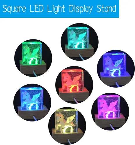 Vista 9 de YAKAMOZ Base de exhibición de luces LED, 2 piezas, soporte de base iluminada de madera para arte de resina de vidrio láser