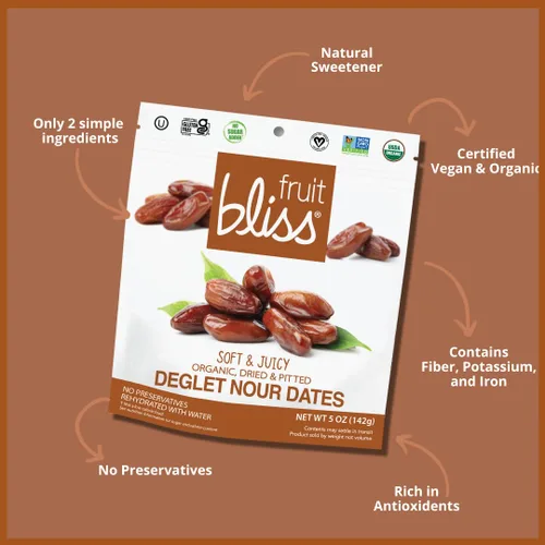 Vista 4 de Fruit Bliss Dátiles orgánicos Deglet Nour Dates, 5 onzas - 6 por caja.