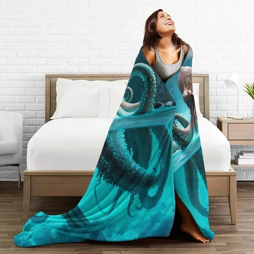Vista 3 de Manta de pulpo para adultos, mullida, ligera, súper suave, cálida y acogedora, manta de franela de felpa para decoración de cama, sofá o silla, 60 x