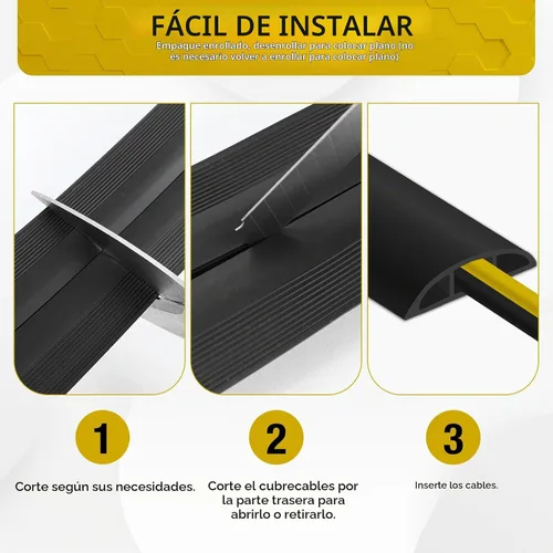Vista 4 de JAHOMFAI Cubierta para cables de piso 1m de largo, cubiertas para cables en el suelo para proteger los cables y prevenir riesgos de caídas, fácil