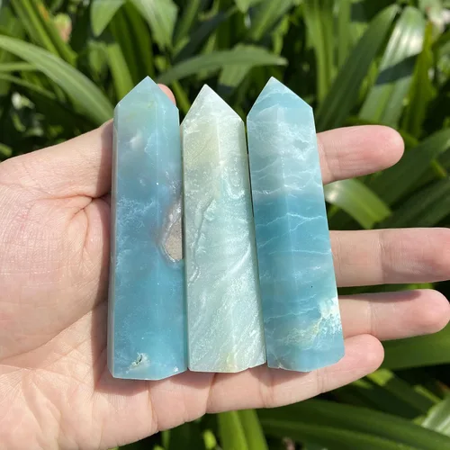 Vista 2 de Torre de amazonita natural, varita de punta de obelisco de cristal curativo y piedras, muestra mineral para meditación y decoración del hogar, 3-3.5