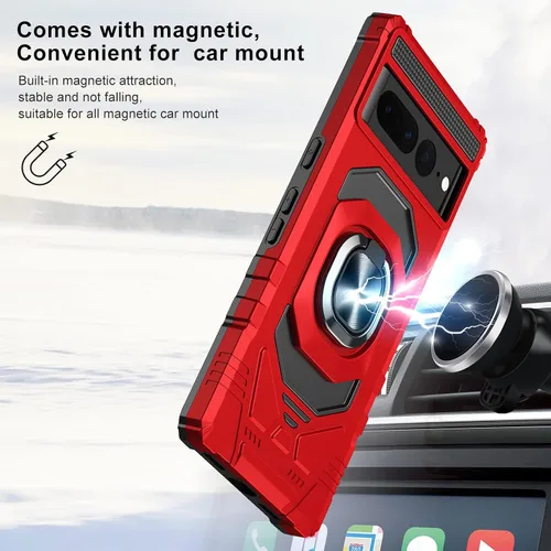 Vista 6 de Ailiber Funda para teléfono Google Pixel 6A, funda Pixel 6A con protector de pantalla, soporte de anillo para montaje magnético de automóvil