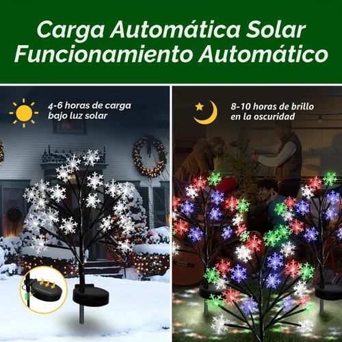 Vista 5 de Luces solares de camino de copos de nieve multicolor para decoraciones de Navidad al aire libre - Paquete de 2 luces de estaca de jardín de 40 LED