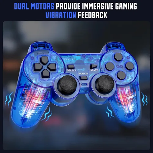 Vista 4 de Doueuain Wired Controller for PS2, 2 Pack Gamepad Remote Double Shock Compatible with Play station 2, with 1.8M CableClear Red and Clear Blue