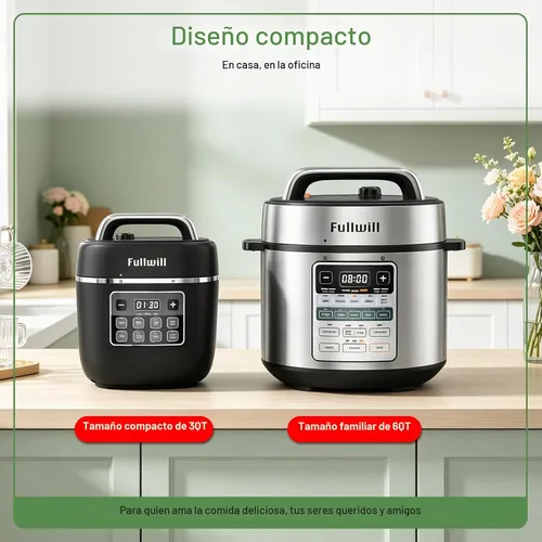 Vista 9 de Fullwill Olla a presión eléctrica 7 en 1 Lite de 3 cuartos de galón, olla de cocción lenta, olla arrocera, vaporera, salteado, calentador, olla Negro
