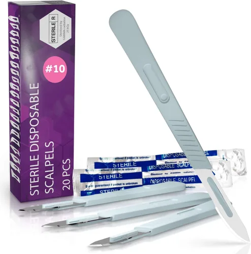 Vista 7 de MyMed Bisturíes desechables Cuchillas afiladas de acero al carbono #10 Bolsas individuales estériles para dermaplaining, podología