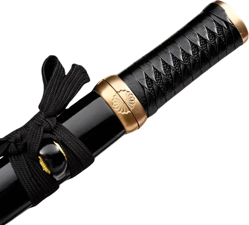 Vista 3 de Hoja de crisantemo japonesa real hecha a mano tanto corta katana samurái real de 13 pulgadas 1065 hoja de acero de resorte de acero de espiga