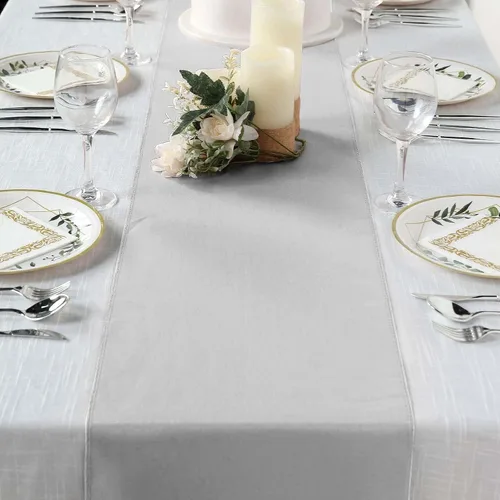 Vista 25 de Efavormart - Camino de mesa de poliéster de alta calidad azul claro para bodas, fiestas de cumpleaños, banquetes, decoración, ajuste rectangular
