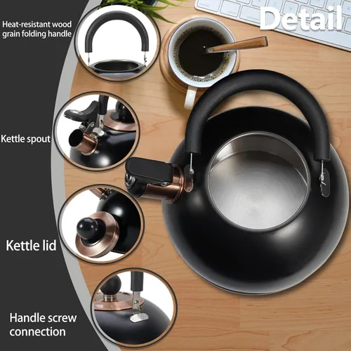 Vista 2 de Hervidor de Té, Hervidor de Té Silbante para Estufa de 2.6 Cuartos, Teteras para Estufa de Acero Inoxidable Grado Alimentario, Mango