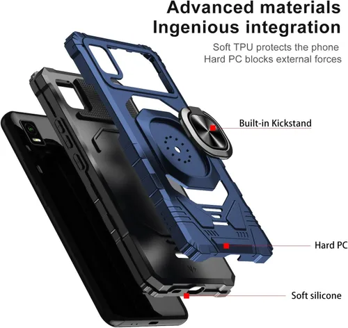Vista 3 de Funda compatible con Cricket Vision Plus con protector de pantalla de vidrio templado [grado militar] anillo de montaje en automóvil con soporte a