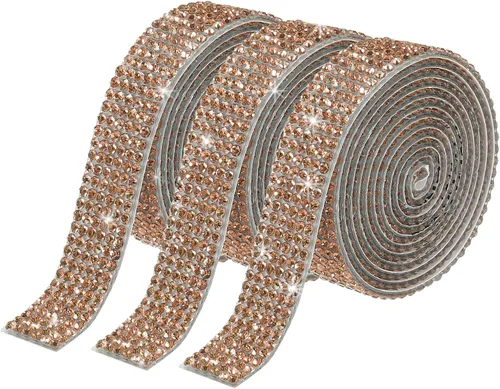 Vista 56 de MECCANIXITY 3 rollos de cinta de diamantes de imitación autoadhesiva de 3 yardas y 0.315 in para proyectos de artes y manualidades, pasteles de Beige
