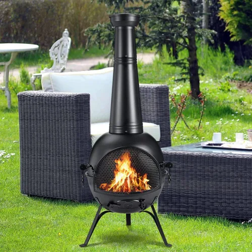 Vista 7 de SINGLYFIRE Chimenea de Chiminea Prairie para Exteriores, Chimenea para Cubierta o Patio, Hoguera de Madera para el Patio Trasero con Cubierta