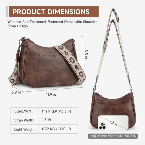 Vista 6 de APHISON Bolso cruzado de cuero moderno con correa ajustable, bolso de hombro para mujer