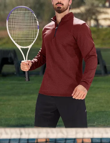 Vista 83 de MAGCOMSEN Sudadera de golf de manga larga con forro polar para hombre, con cremallera de 1/4, térmica, para correr