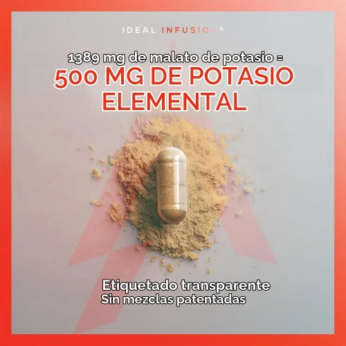 Vista 4 de Malato de potasio de alta potencia 1300 mg – Suplemento de potasio para el equilibrio electrolítico, corazón, músculo y función nerviosa – Potasio