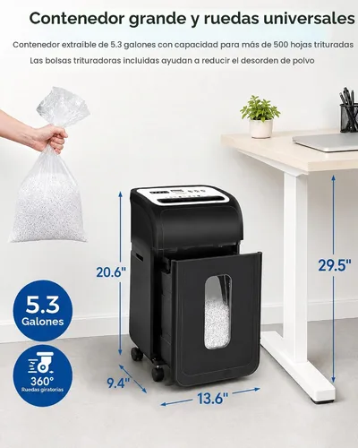 Vista 5 de VidaTeco - Trituradora de papel para hogar/oficina, 14 hojas, 60 minutos, corte micro con cuchilla patentada en EE. UU., tritura