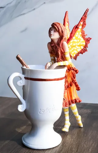 Vista 7 de Ebros Gift Amy Brown Otoño Temporada Vacaciones Sidra de Manzana Calabaza Especias Canela Té Hada Figura Coleccionable 6.25 pulgadas de alto Taza