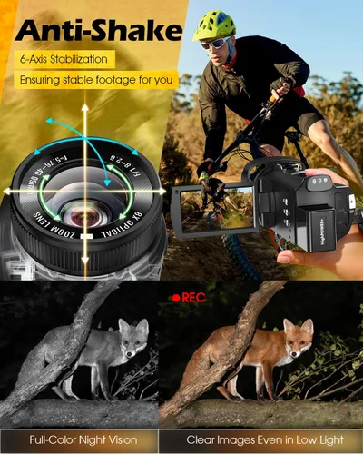 Vista 6 de Videocámara de cámara de video 5K, cámara de vlogging WiFi de 64 MP para YouTube con zoom óptico 8X, pantalla táctil IPS de 3.5 pulgadas, visión