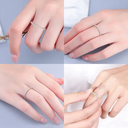 Vista 3 de MOOSEA Alianza de boda de moissanita de media eternidad para mujer, 0.2-0.3 quilates de color D, claridad VVS1, anillos apilables finos de diamantes