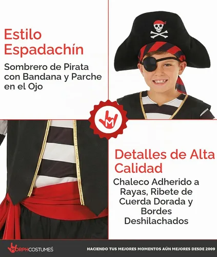 Vista 3 de Morph, Disfraz de pirata para niños, disfraces de Halloween para niños Negro