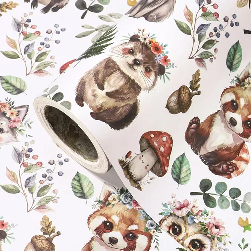 Vista 19 de WRAPAHOLIC Rollo de papel de regalo Kraft Animal - Mini Rollo - 17 pulgadas x 16.5 pies - Diseño de mono, elefante y dinosaurio lindos, perfecto