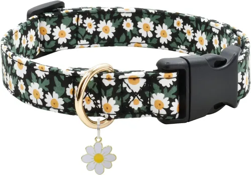 Vista 22 de Collar de perro con patrones de flores con accesorios, collares de algodón suave para perros pequeños, medianos y grandes, hembras y machos