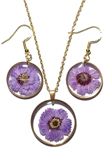 Vista 9 de FLOWER LEGEND Juego de aretes de plata esterlina 3 en 1 joyería de flores prensadas aretes de resina joyería de disfraz aretes colgantes
