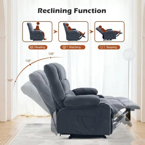 Vista 6 de MAHOMICO Sofá reclinable con portavasos para sala de estar, manual de 3 asientos, sillón reclinable de gran tamaño con ergonómico, bolsillo lateral