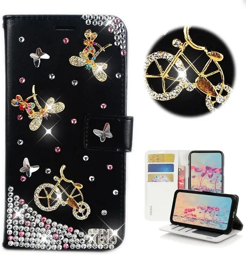 Vista 36 de Bling - Funda tipo cartera para teléfono compatible con Samsung Galaxy Z Fold 3 5G, elegante, hecha a mano en 3D con cristales y mariposas