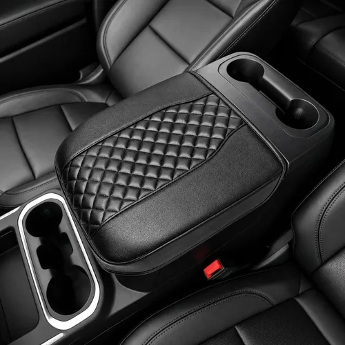 Vista 26 de Great-luck Funda de cuero para consola central, almohadilla para reposabrazos, accesorios de cubierta de caja (costuras rojas) para BMW X1 2023 2024