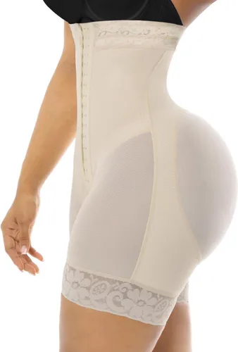 Vista 3 de YIANNA Faja Colombianas para mujer con control de abdomen sin tirantes Beige