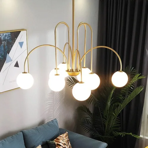 Vista 3 de Modern Chandelier Modern Globe Brushed Brass Metal Pendant Light with Adjustable Rods Hanging Ceiling Lighting Fixture for Kitchen Dining Room