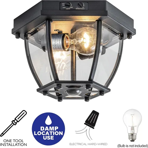 Vista 4 de Lámpara de techo empotrada con sensor de movimiento, 2 luces de porche al aire libre, montaje en techo, impermeable, negro mate, lámpara de techo