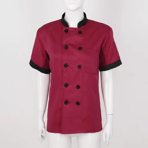 Vista 3 de Aiihoo Chaqueta de chef de manga corta para mujer, con cuello abotonado, camisa de cocina, uniforme de trabajo