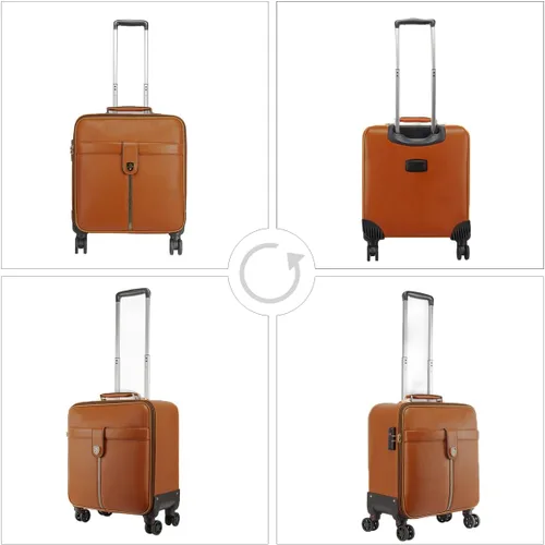 Vista 3 de Leathario Maleta con ruedas de cuero para laptop, maletín con ruedas, Naranja