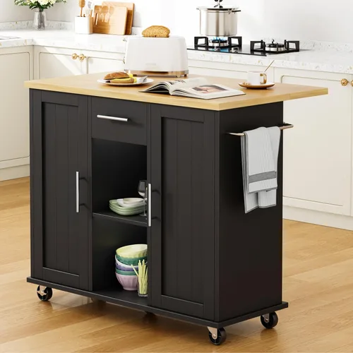 Vista 17 de Shintenchi - Carrito de isla de cocina con almacenamiento, mesa rodante Negro-22 pulgadas