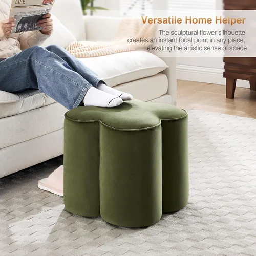 Vista 5 de Zesthouse – Otomana con forma de flor, reposapiés de terciopelo para sofá, taburete moderno para sala de estar, bonito taburete cuadrado
