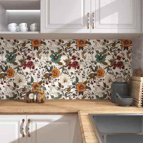 Vista 2 de Danodoi Papel tapiz floral amarillo para despegar y pegar, papel tapiz de vinilo para pegar y despegar, papel adhesivo colorido para armarios, papel