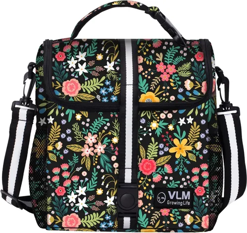 Vista 13 de VLM - Bolsas de almuerzo para mujer, lonchera floral aislada a prueba de fugas con correa de hombro ajustable, bolsa de picnic reutilizable